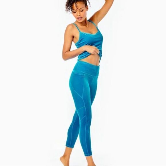 Lilly Pulitzer UPF 50+ Luxletic Weekender High Rise Legging Teal Small - Picture 1 of 12